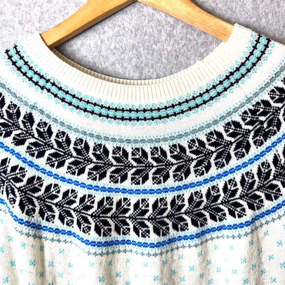 Talbots Nordic Lambswool Sweater Women’s Large White Fair Isle Winter Preppy - Picture 3 of 9